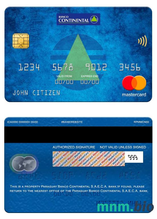 Paraguay Banco Continental S.A.E.C.A. bank przykład karty mastercard w formacie PSD